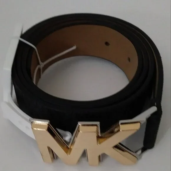 Michael Kors Black/Black Signature Logo Monogram Buckle Belt .‎ Michael Kors Signature Monogram MK Logo Round Buckle Women main image 3